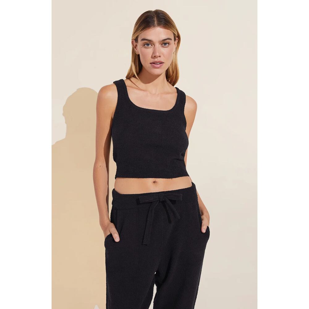 Eberjey Womens Recycled Boucle Sweater Crop Tank Top Pullover Black Size S NWT